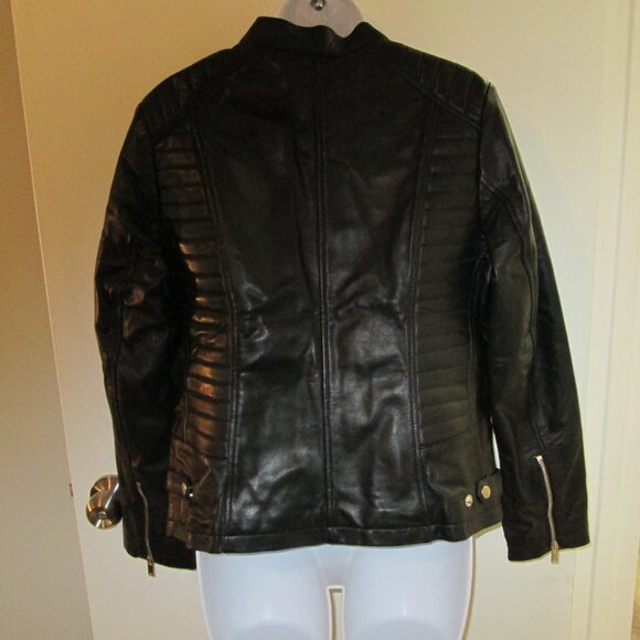 Womens Black Biker Style Leather Jacket NWOT - Picture 6 of 12